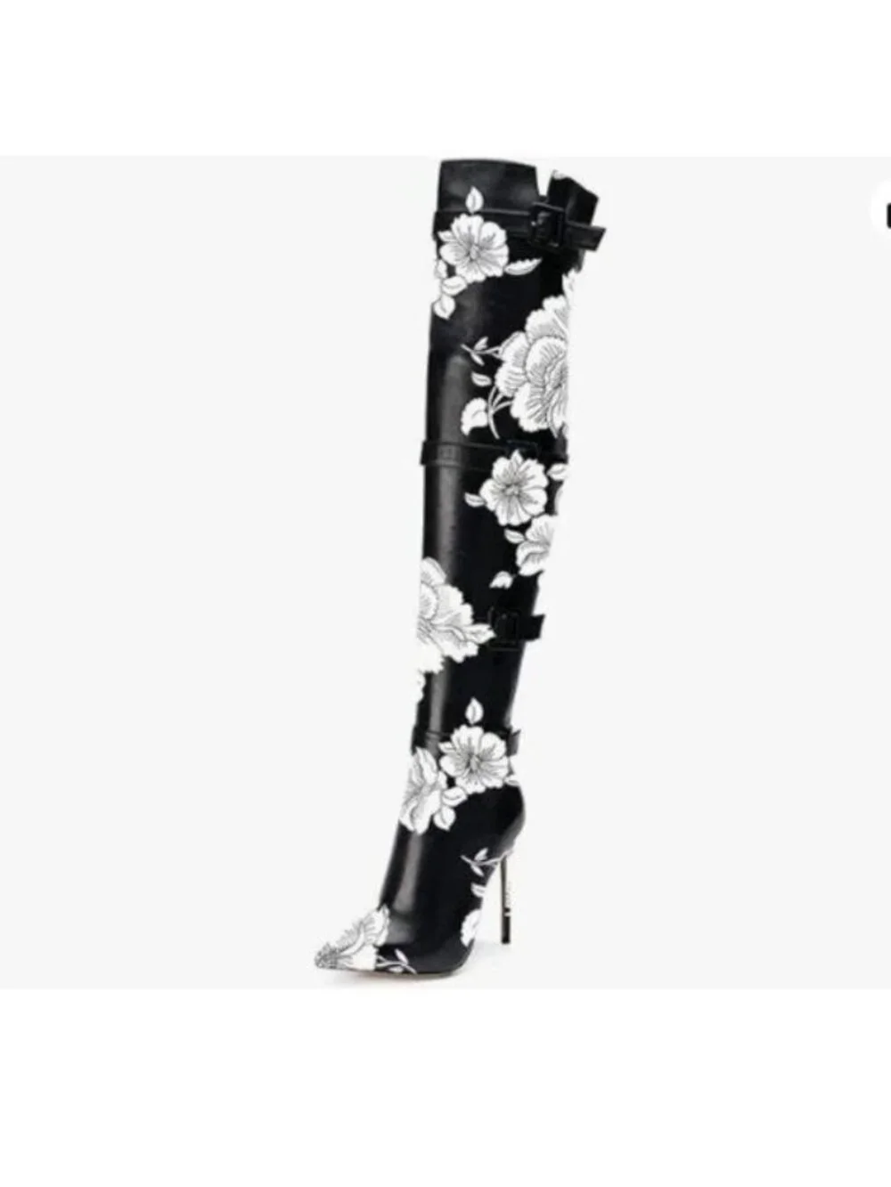 XYD Women Stiletto High Heel Over The Knee Boots Pointed Toe Buckled Strappy